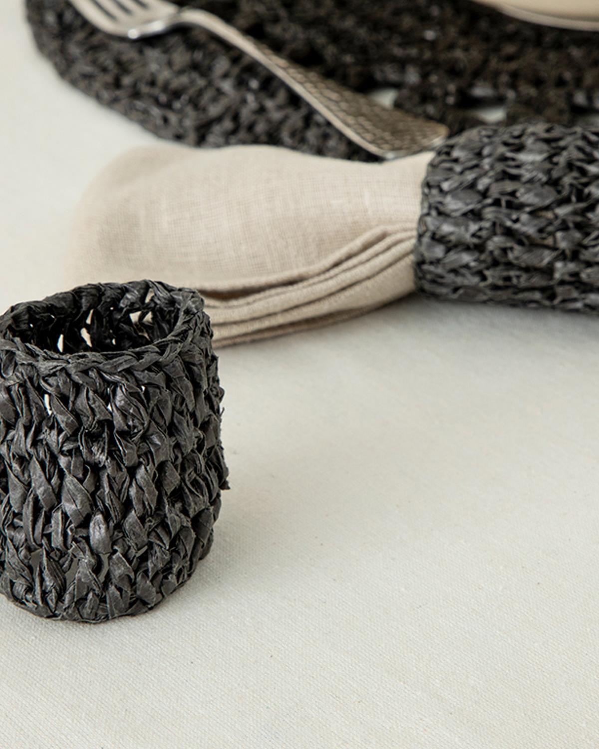 Straw Rope Пръстен За Салфетки 2Бр., Юта, Антрацит, 6 Cm