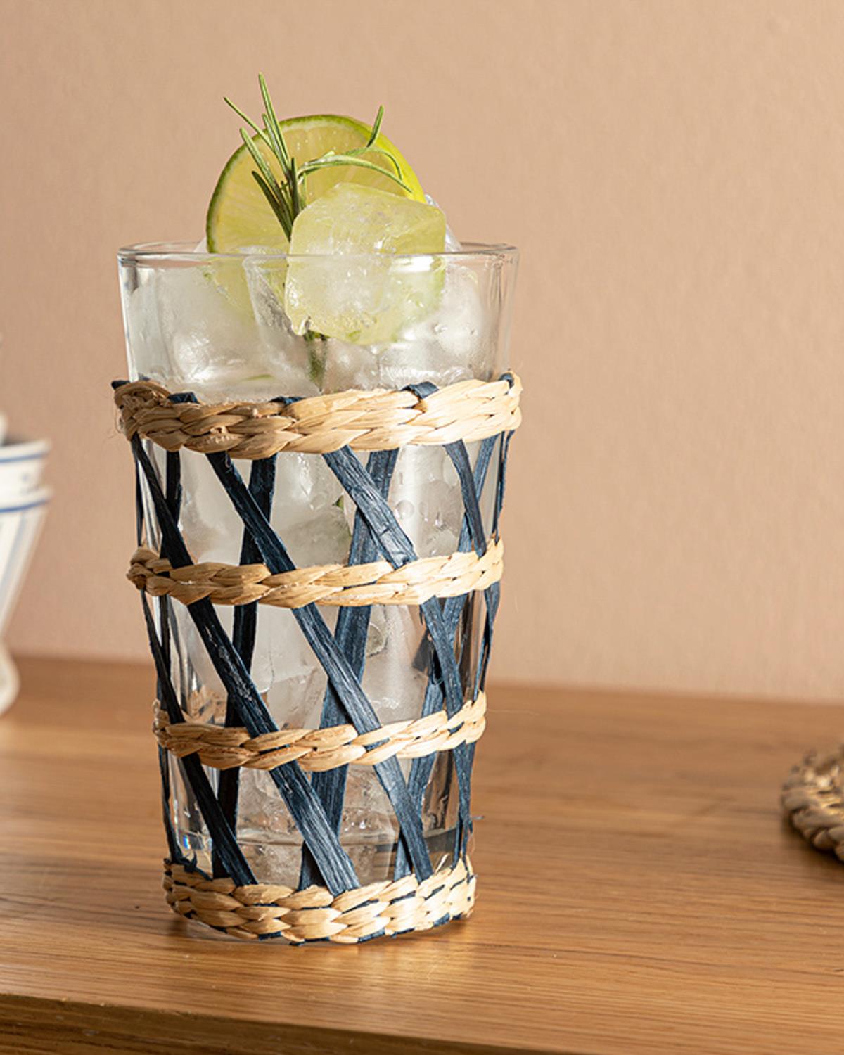 Stripe Wicker Чаша Ракита, Стъкло, Тъмно Синьо, 470 Ml