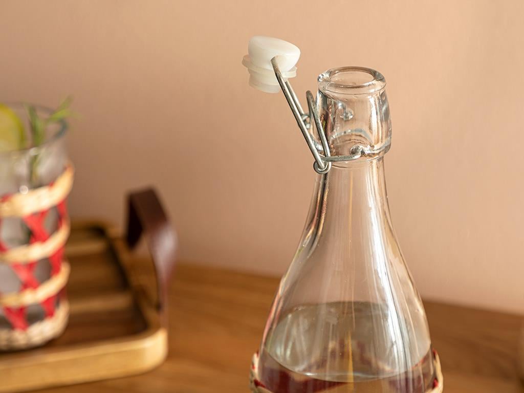 Stripe Wicker Шише Ракита, Стъкло, Червено, 980 Ml