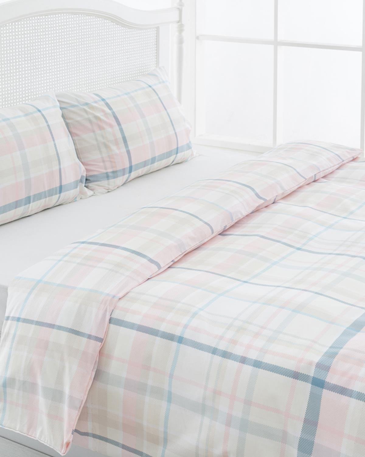Tartan Плик За Завивка Двоен Памучен 200x220 см Розов