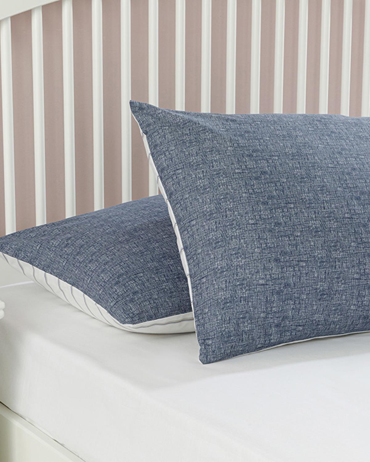 Textured Stripe Калъфка За Възглавница 2 бр. Памучен 50x70 см Морскосин