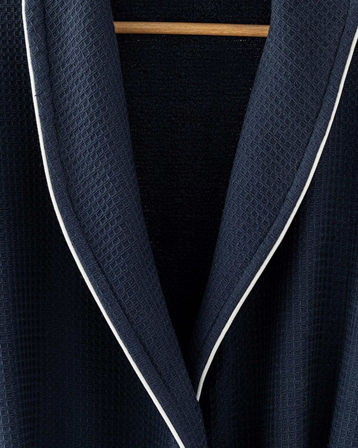 Thin Single-Face Pique Shawl Collar Bathrobe L-XL Dark Blue