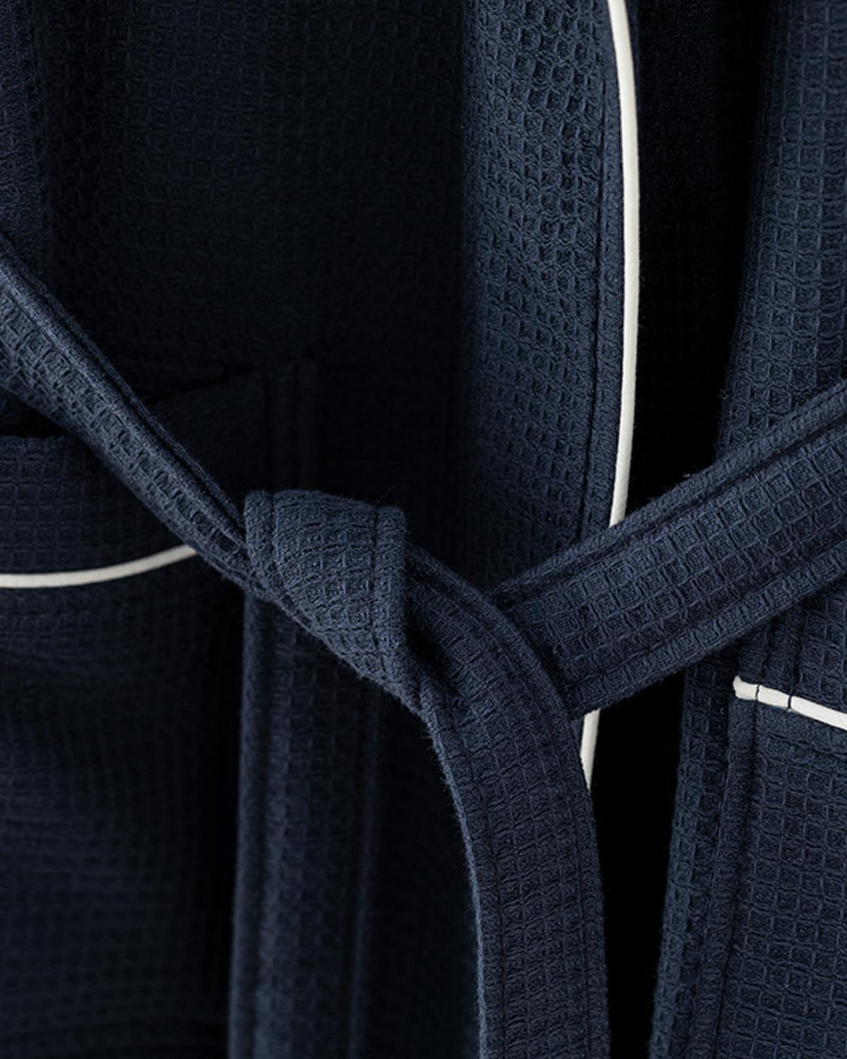 Thin Single-Face Pique Shawl Collar Bathrobe L-XL Dark Blue