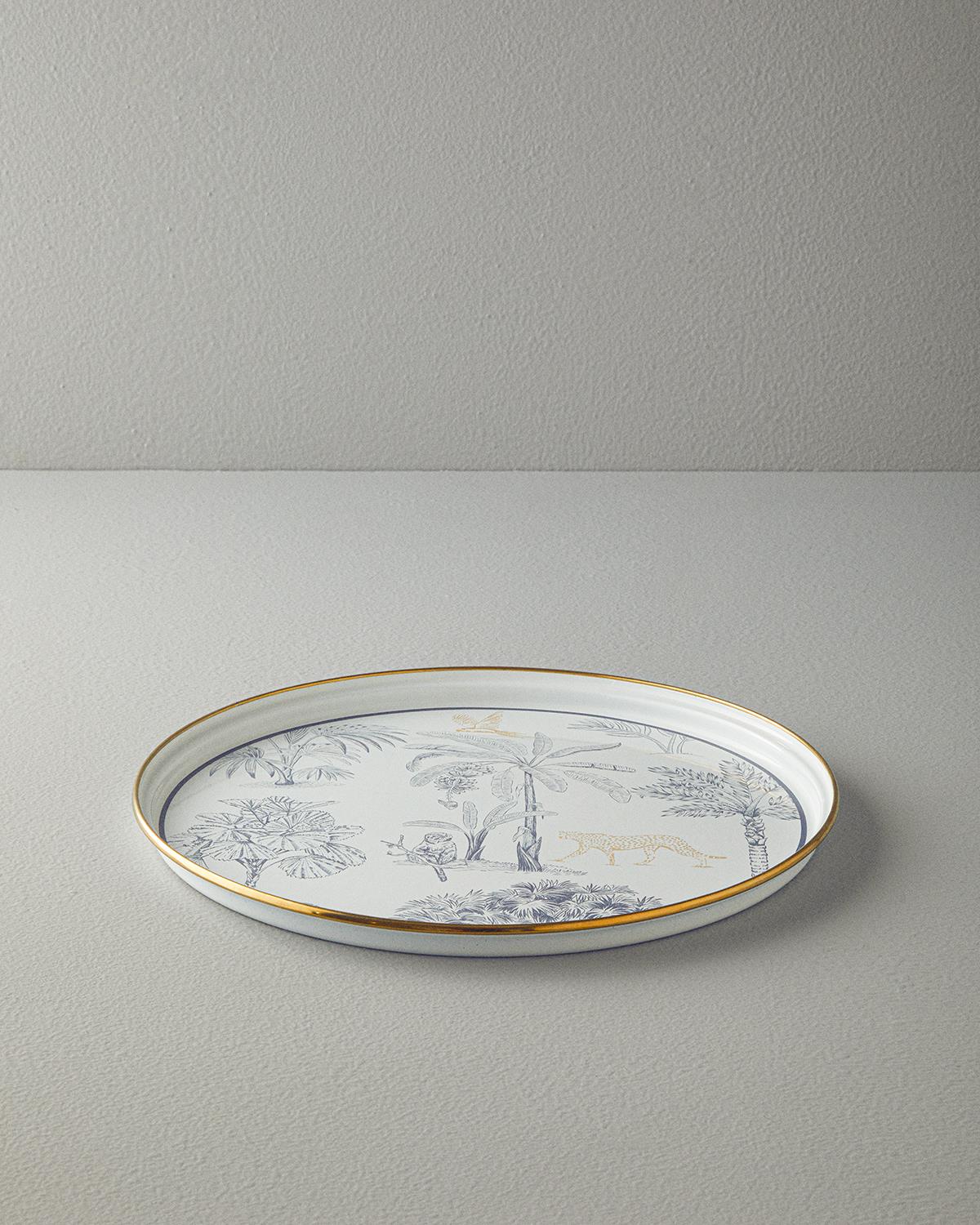 Toile Botanical Табла Кръгъл, Емайлиран, Тъмно Синьо-Бяло, 33 Cm