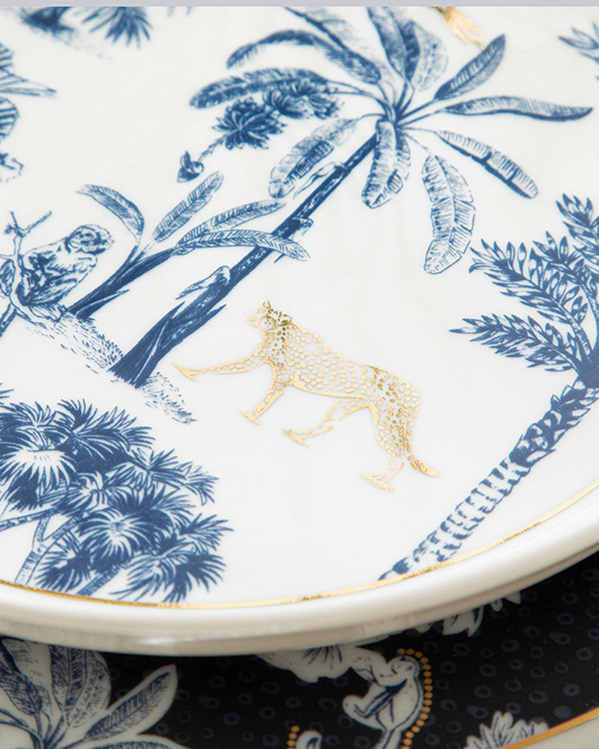 Toile Jungle Чиния За Торта Bone Порцелан, Тъмно Синьо-Бяло, 21 Cm