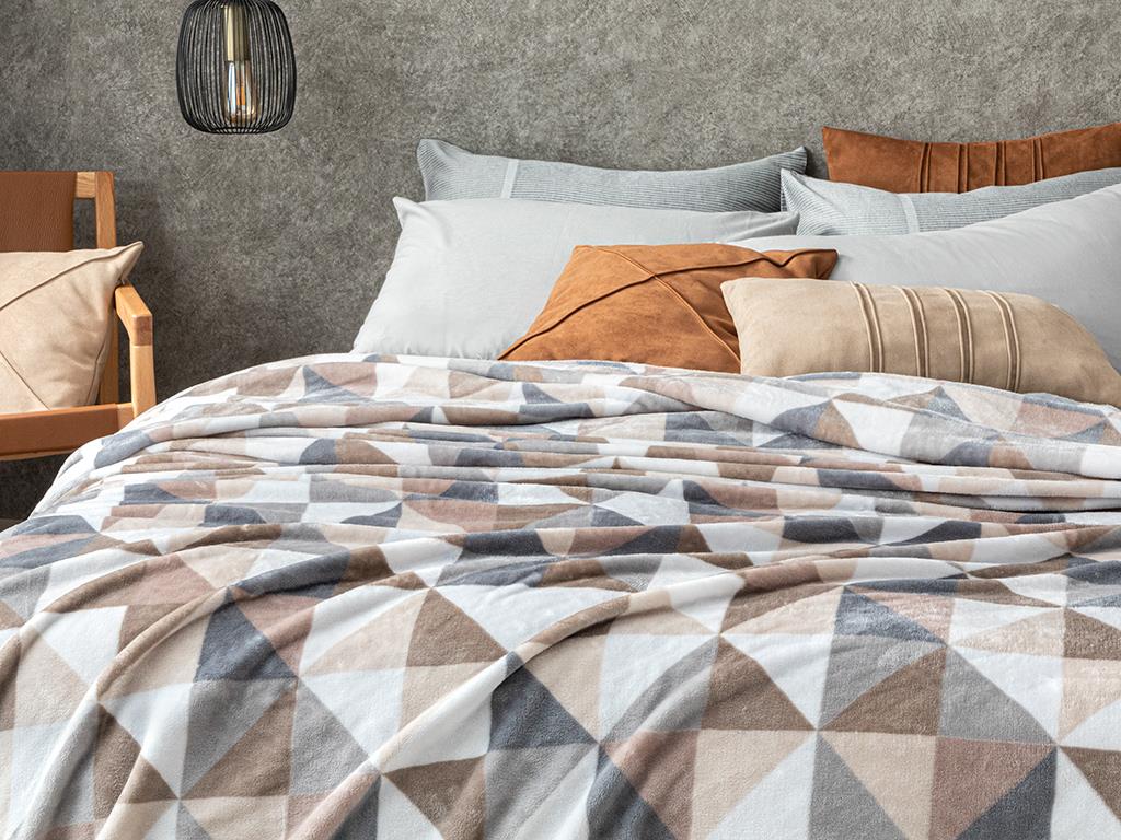 Trigon ОДЕАЛО Двоен Baskılı Super Soft 200x220 cm Gray-Beige