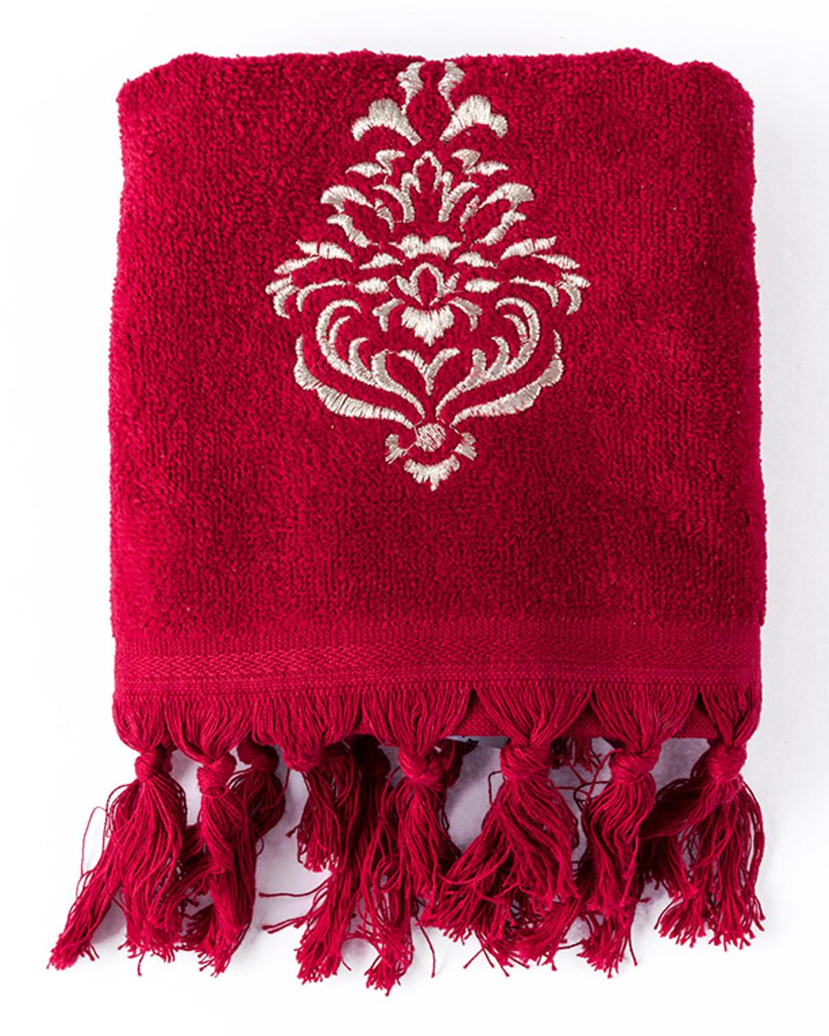 Tulip Damask Кърпа За Лице Кадифе с бродерия 40x60 см Бордо