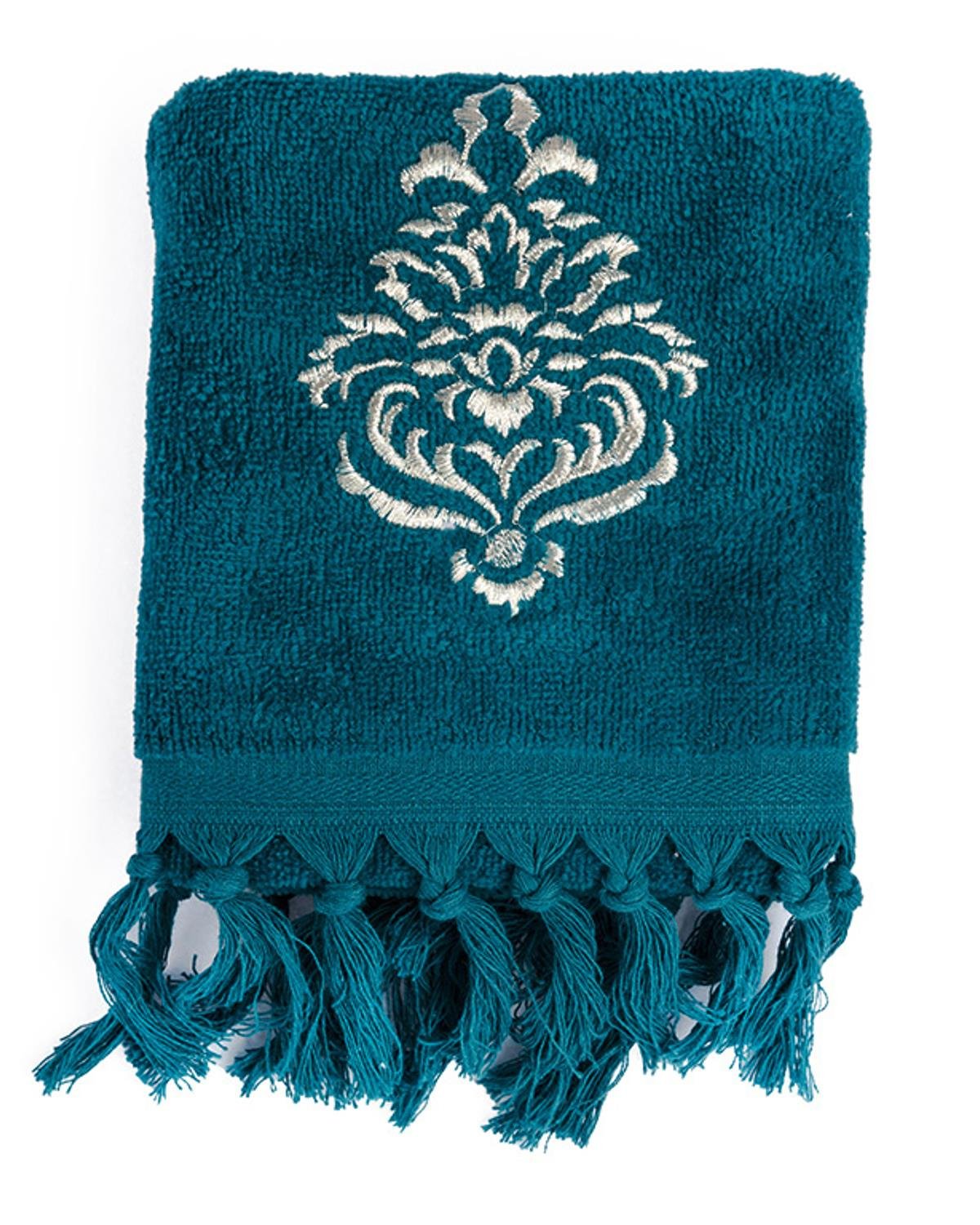 Tulip Damask Кърпа За Лице Кадифе с бродерия 40x60 см Тъмнозелен