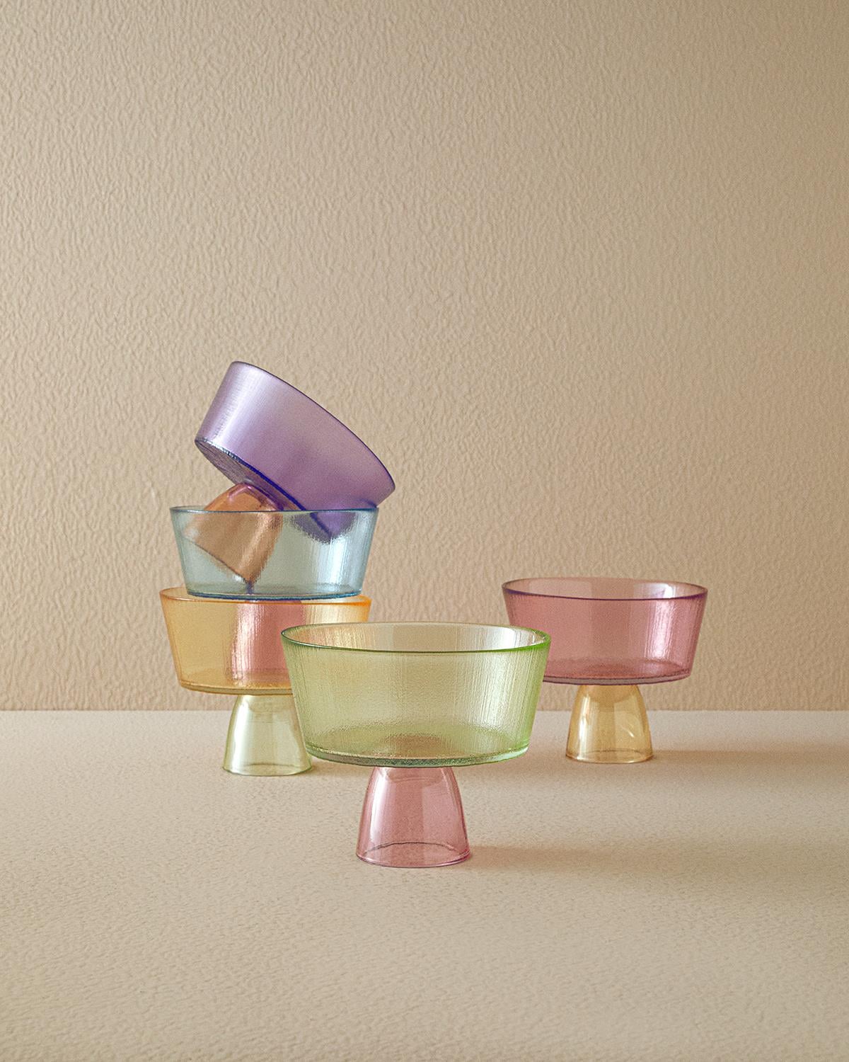 Unique Patch Плато За Предястия С крака Стъкло 16 см Зелен - Розов