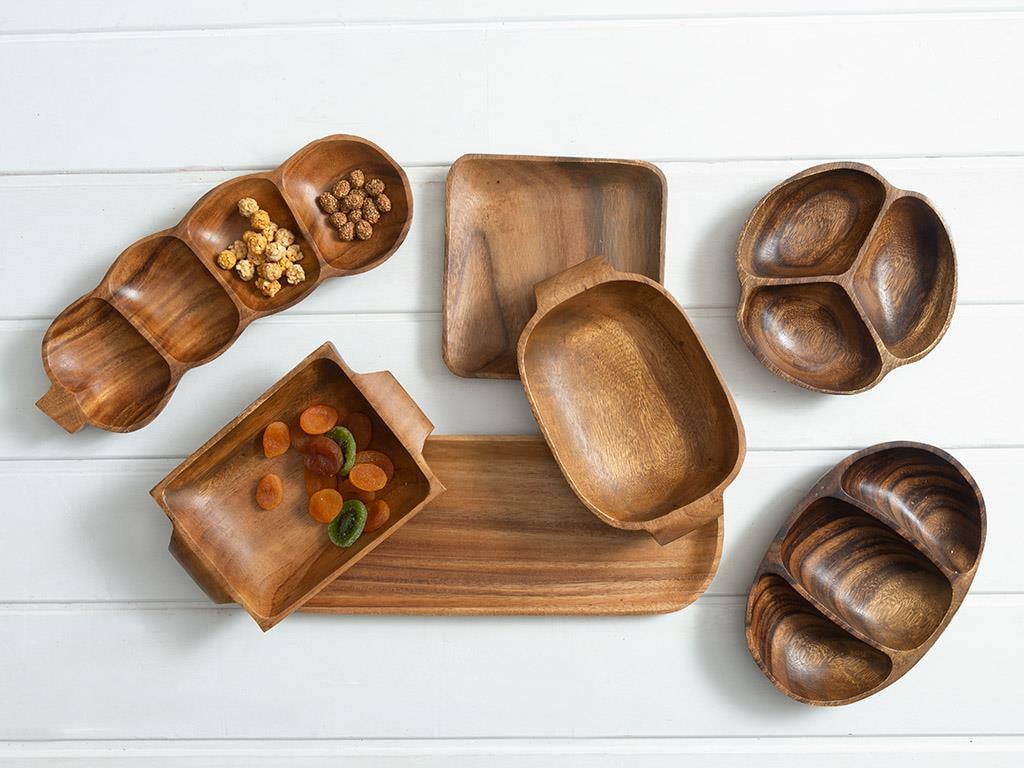Urbann Купички за Ядки 4 отделения Акация 13X39X4 cm Wood