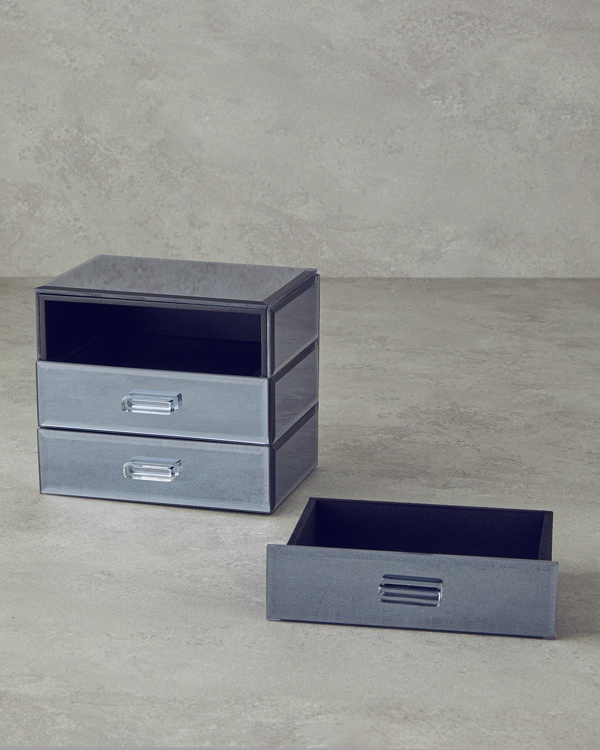 Valeria Декоративна Кутия С Огледало, Стъкло, Пушен, 0