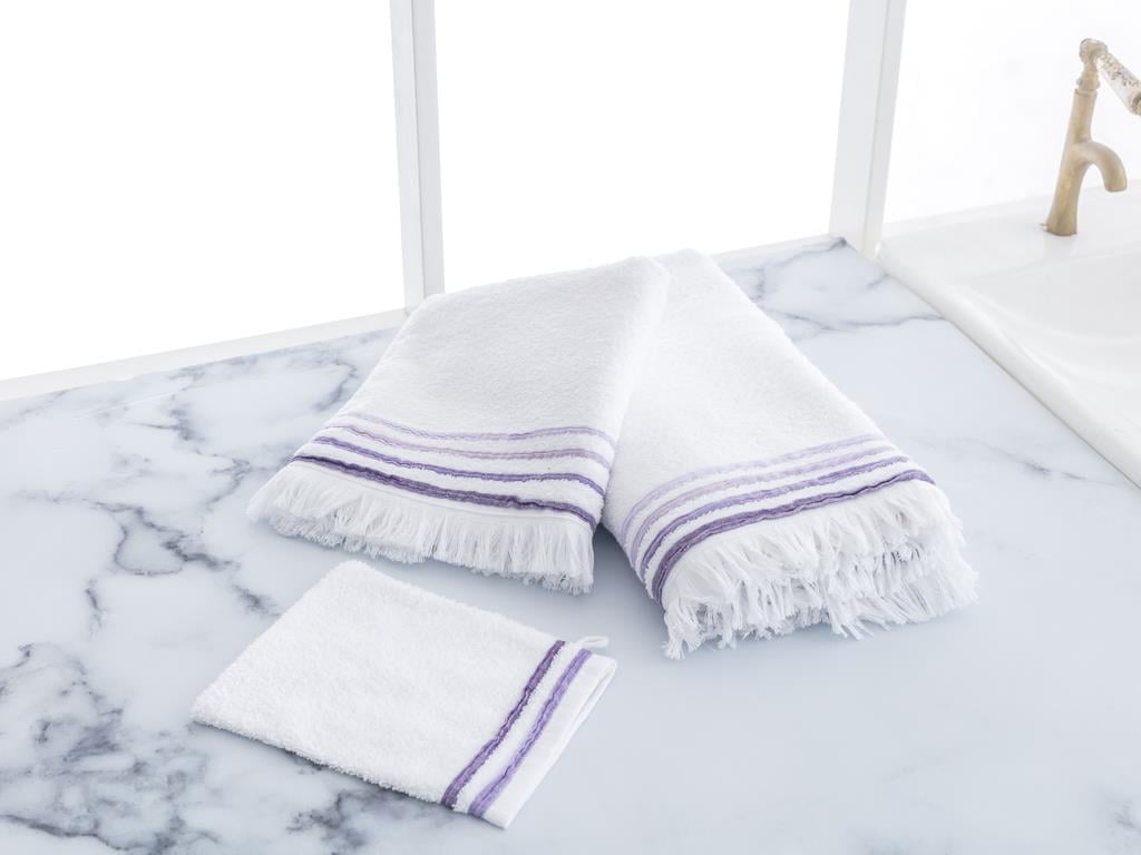 Wavy ХАВЛИЯ ЗА БАНЯ КОМПЛ В торба Памучен White-Lilac