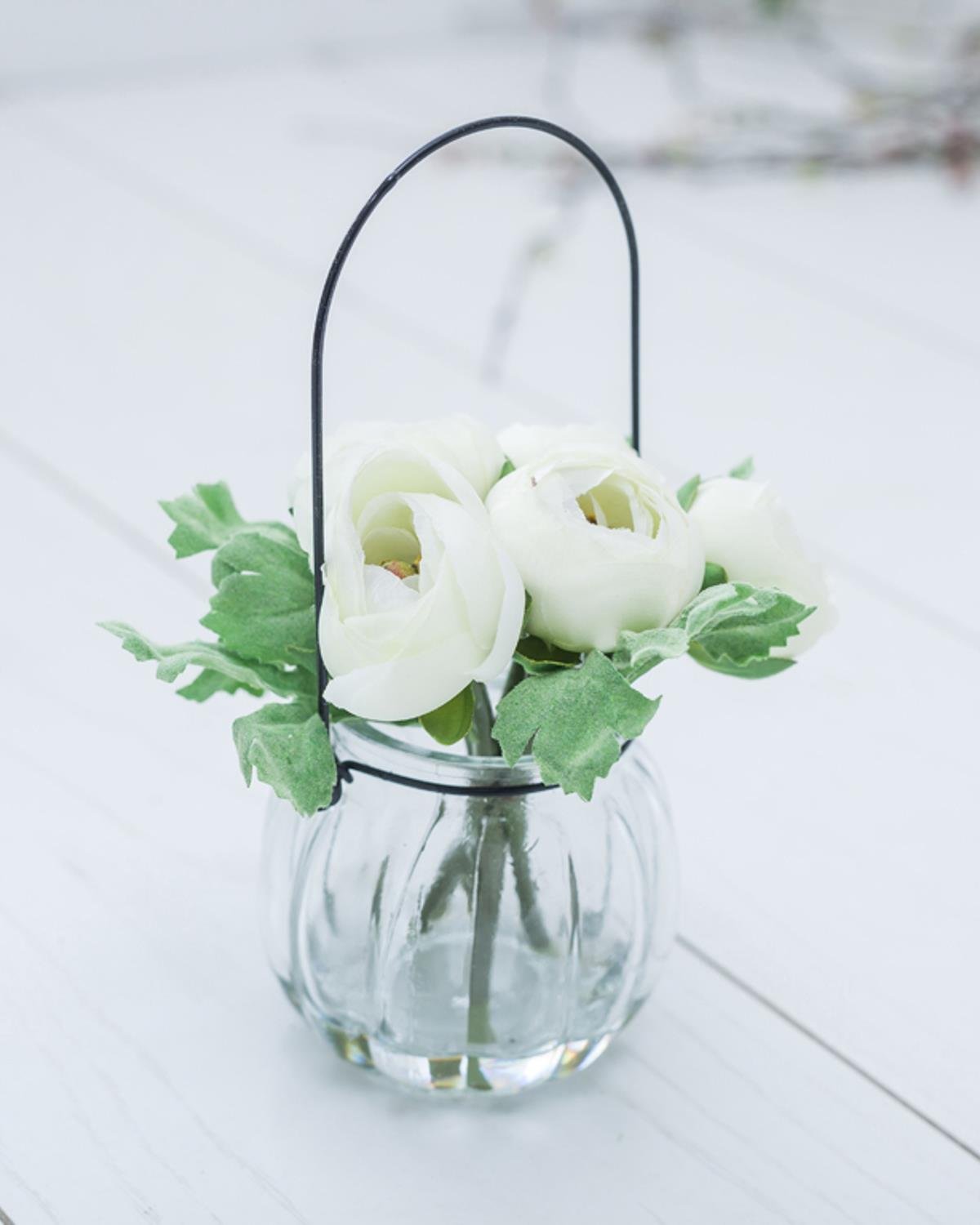 White Ranunculus Vase Изкуствено Цвете 18 см Бял