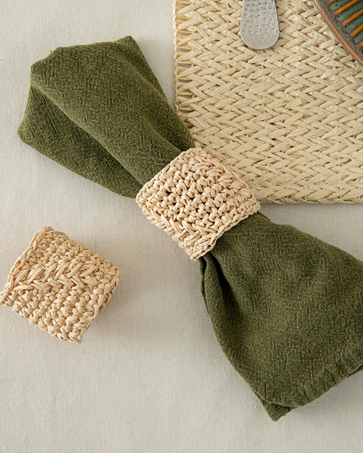 Wicker Weave Пръстен За Салфетки 2Бр., Кремово, 4 Cm