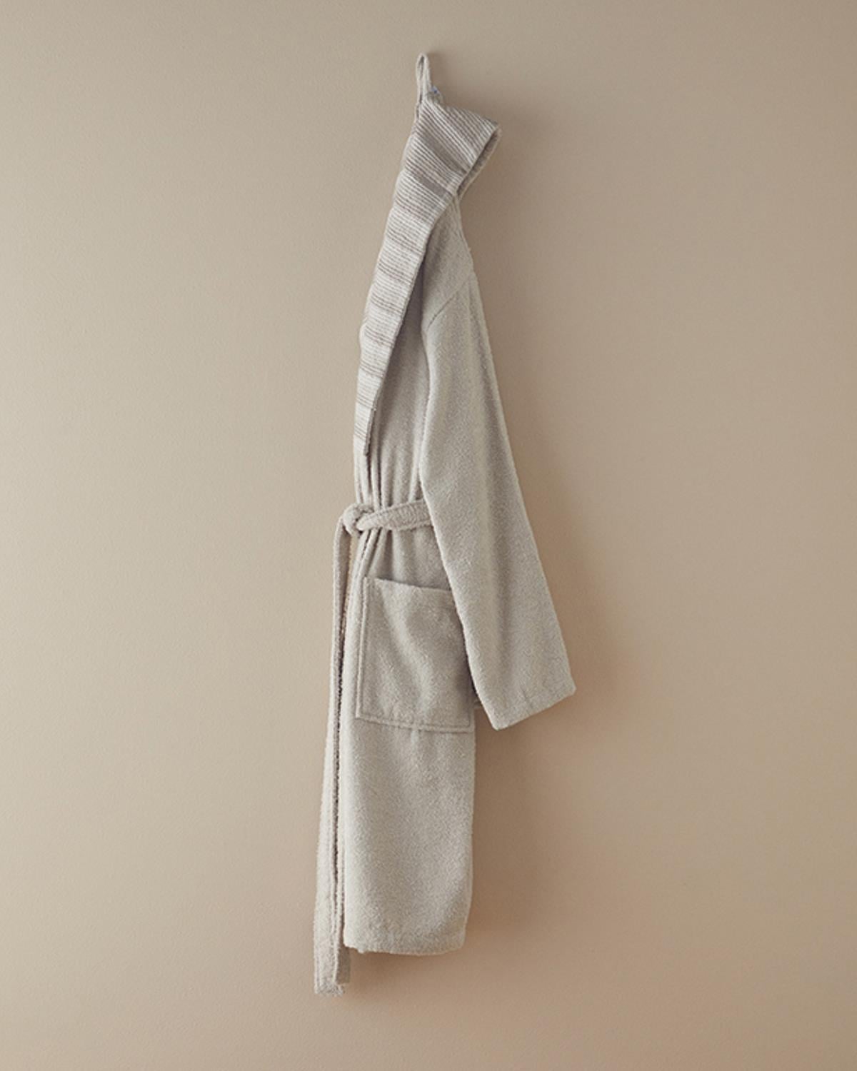 Wolin Cotton Polyester Bordered Bathrobe L-XL Stone Color