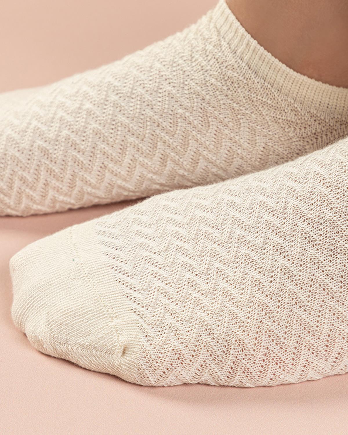 Zigzag Чорапи До Глезена Дамски, Памучен, Екру, 36-40