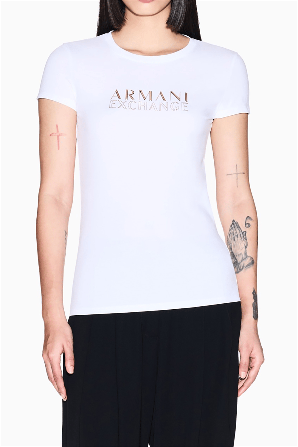 Armani Exchange Kadın Bisiklet Yaka T-Shirt Beyaz