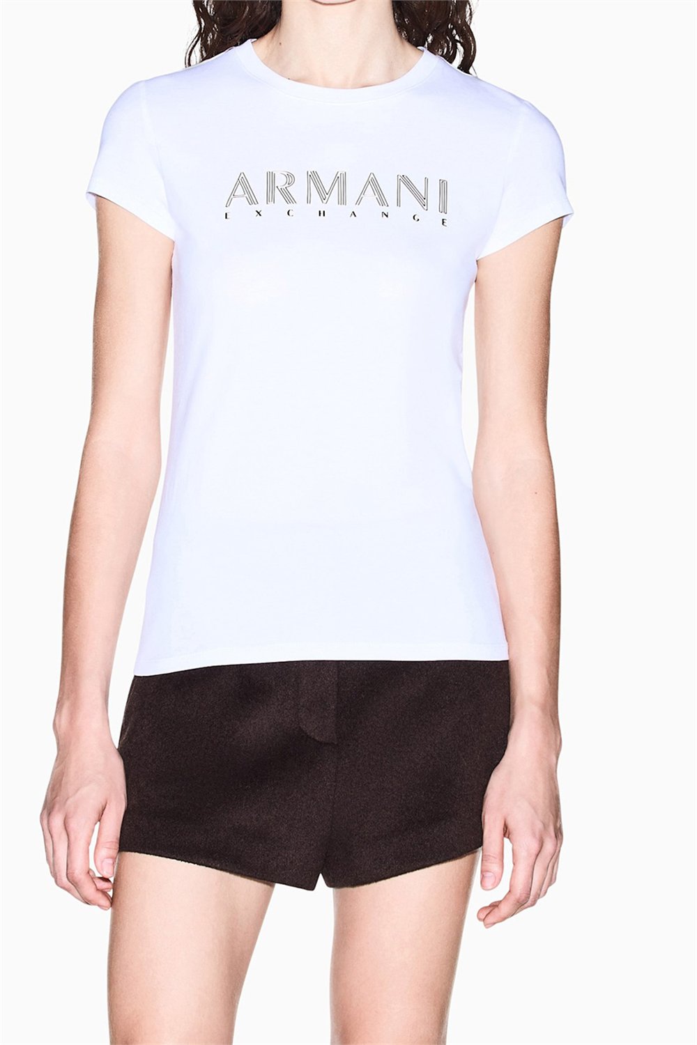 Armani Exchange Kadın Bisiklet Yaka T-Shirt Beyaz