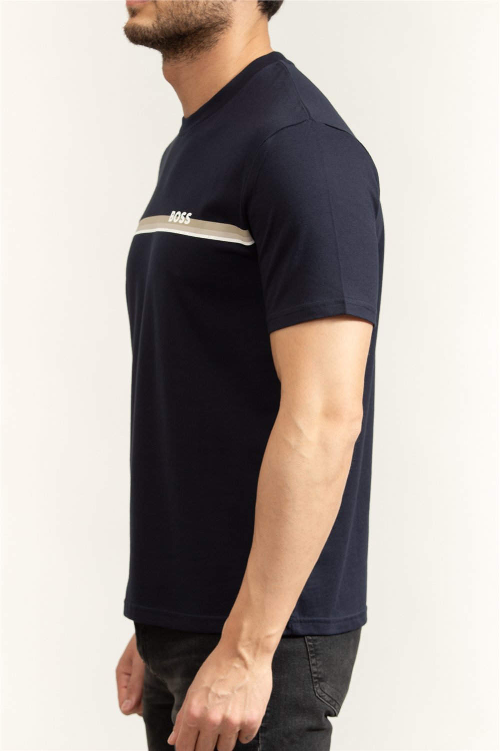 Boss Authentic T Shirt Erkek Bisiklet Yaka T-Shirt Mavi