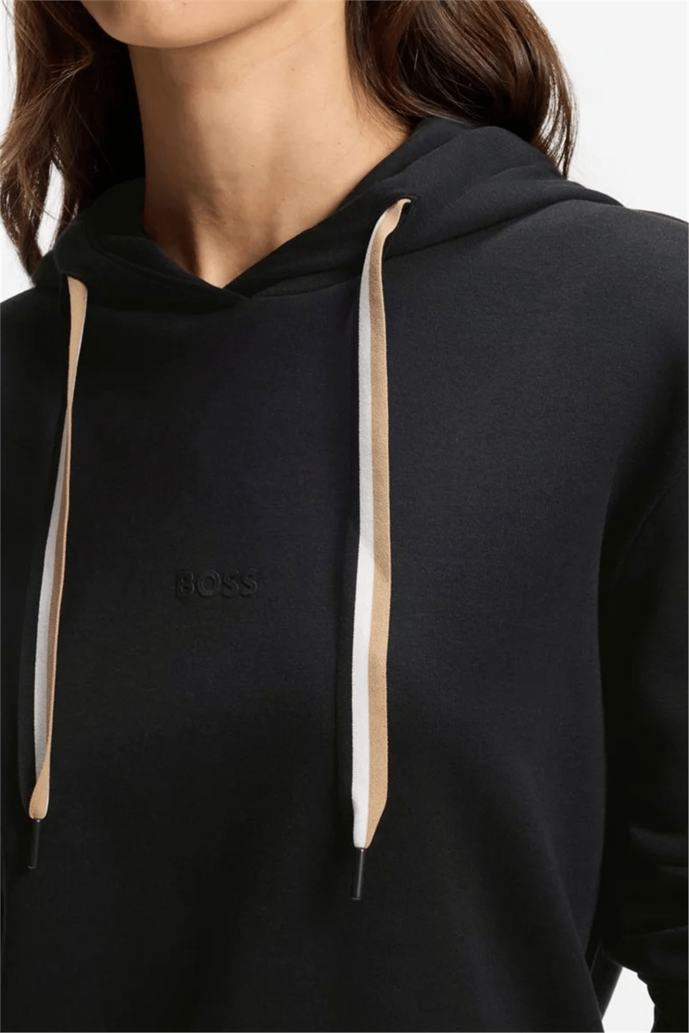Boss CP Stripe Hoodie Kadın Kapüşonlu Sweatshirt Siyah
