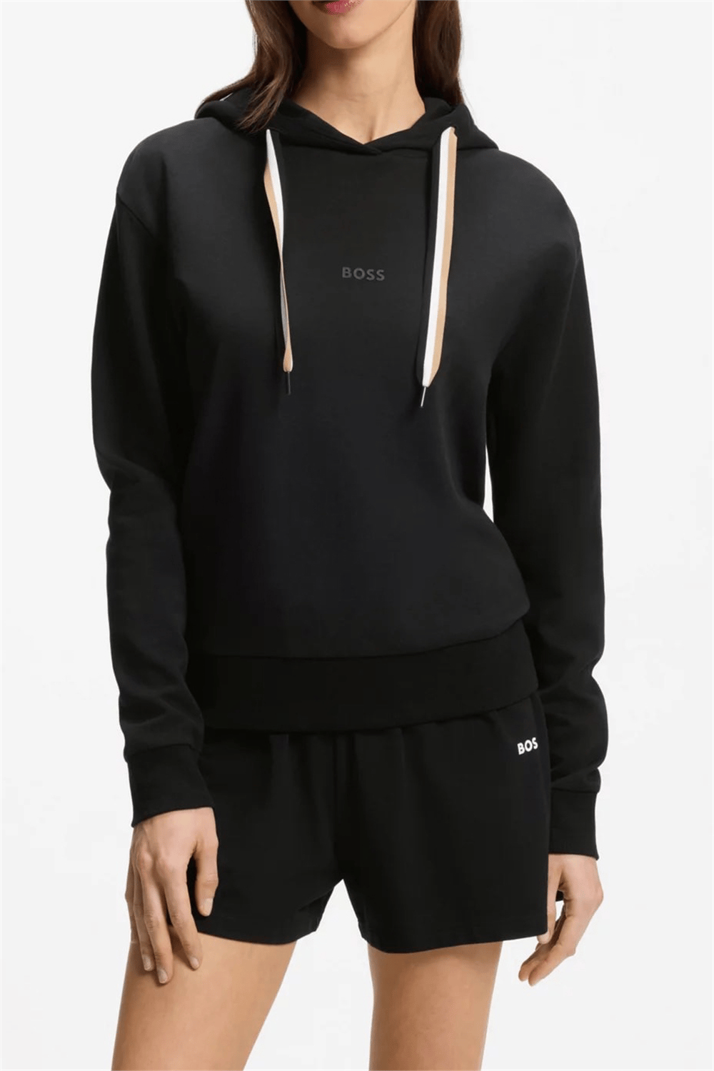 Boss CP Stripe Hoodie Kadın Kapüşonlu Sweatshirt Siyah