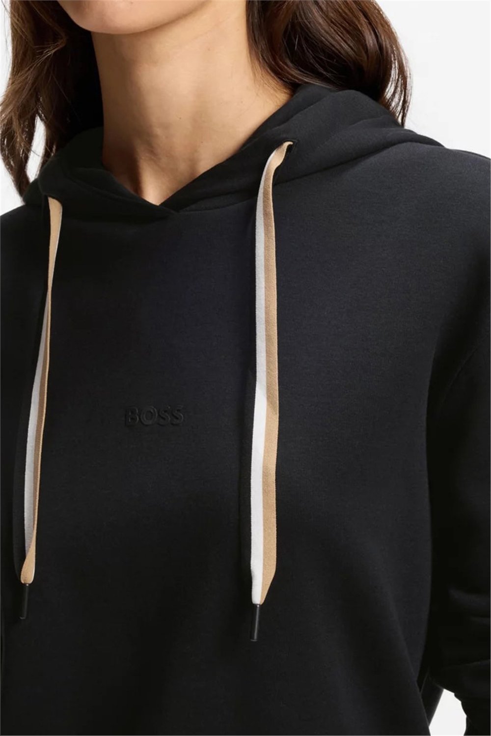 Boss CP Stripe Hoodie Kadın Kapüşonlu Sweatshirt Siyah