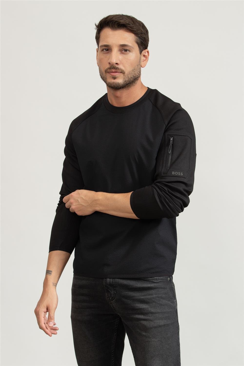 Boss Erkek Bisiklet Yaka Sweatshirt