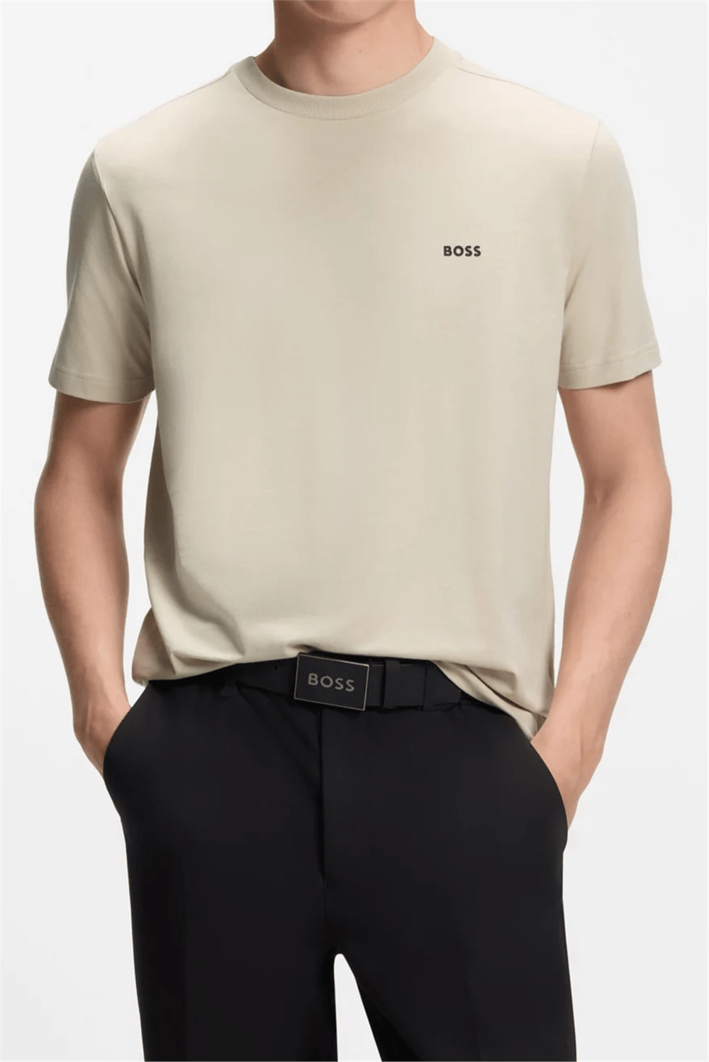 Boss Erkek Bisiklet Yaka T-Shirt Bej