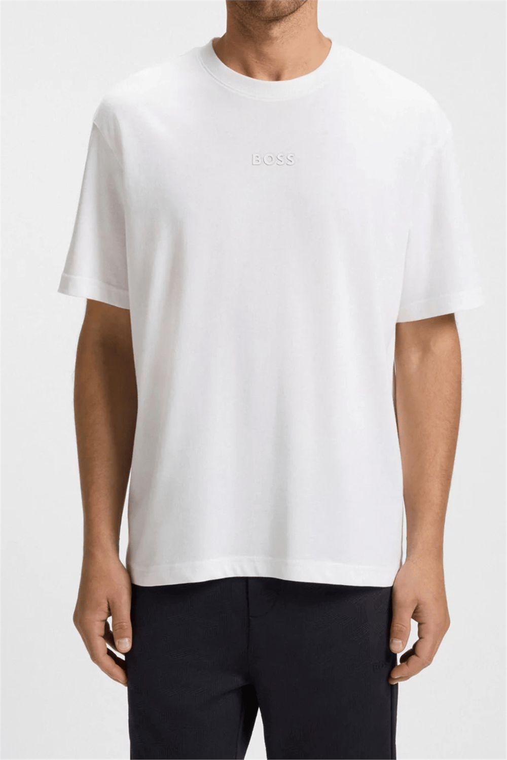 Boss Erkek Bisiklet Yaka T-Shirt Beyaz