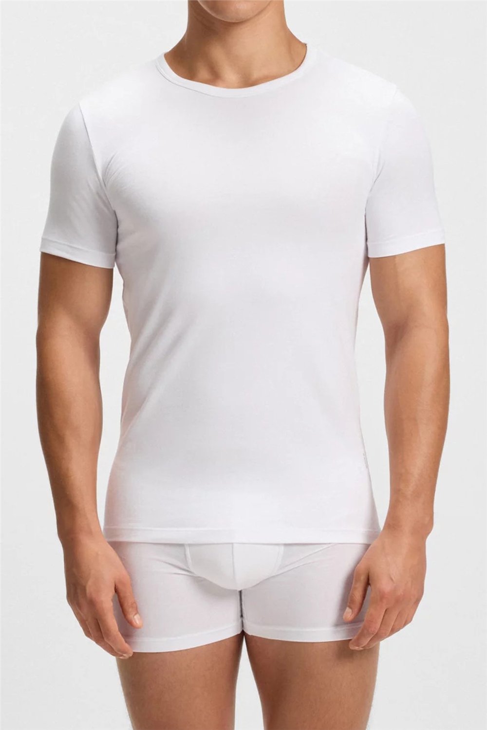 Boss Erkek Bisiklet Yaka T-Shirt Beyaz
