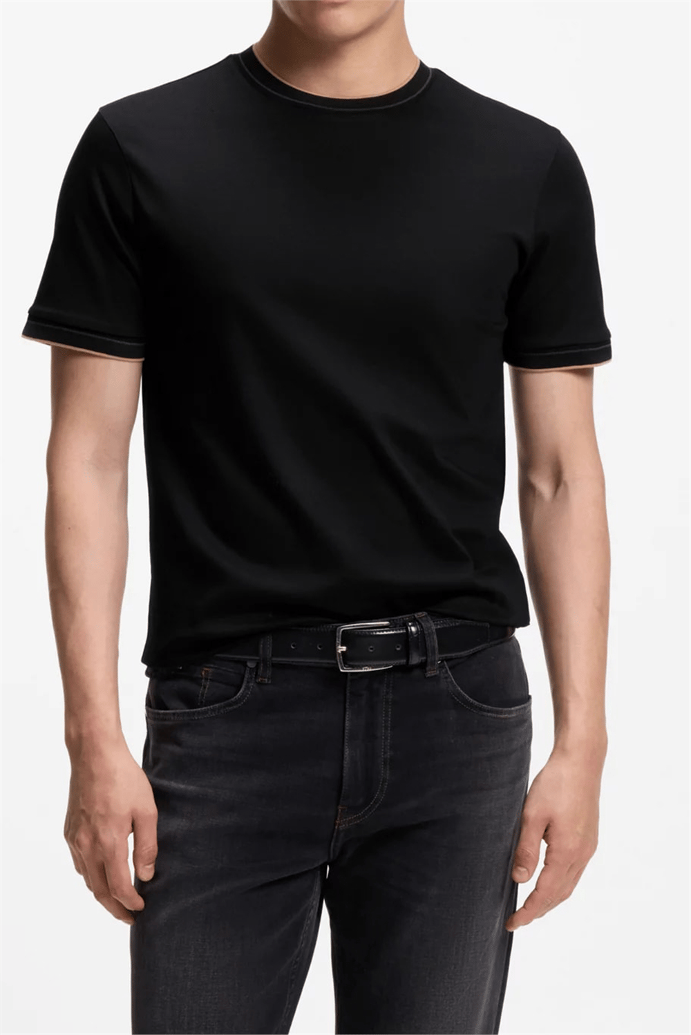 BOSS H Tessler 195 Erkek Bisiklet Yaka T-Shirt Siyah