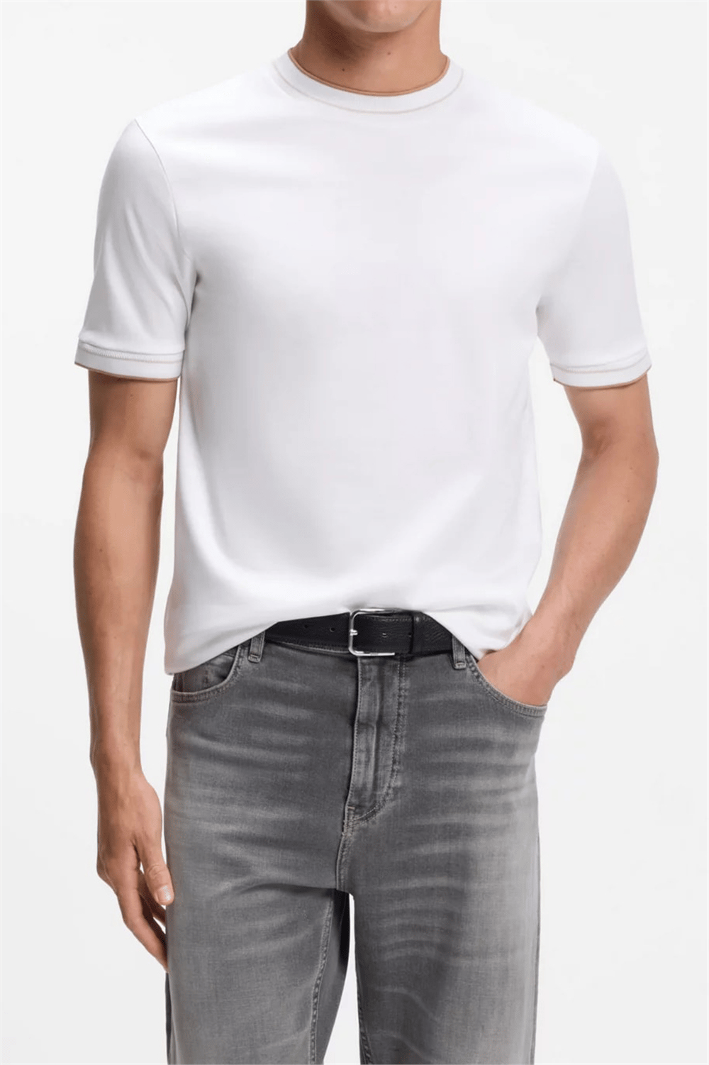 BOSS H Tessler 195 Erkek Bisiklet Yaka T-Shirt Beyaz