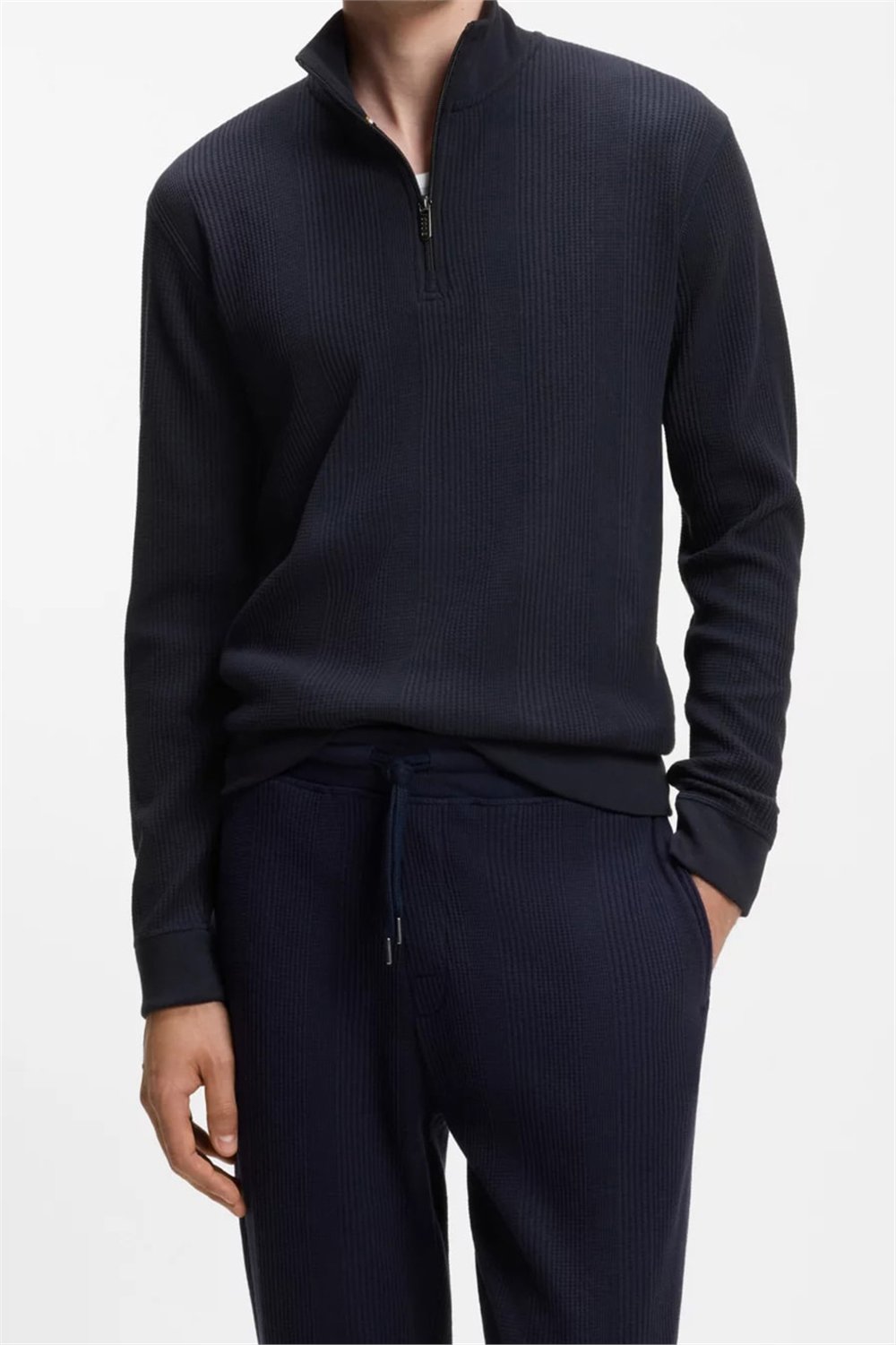BOSS Structure 1/4 Zip Erkek Fermuarlı Sweatshirt Mavi