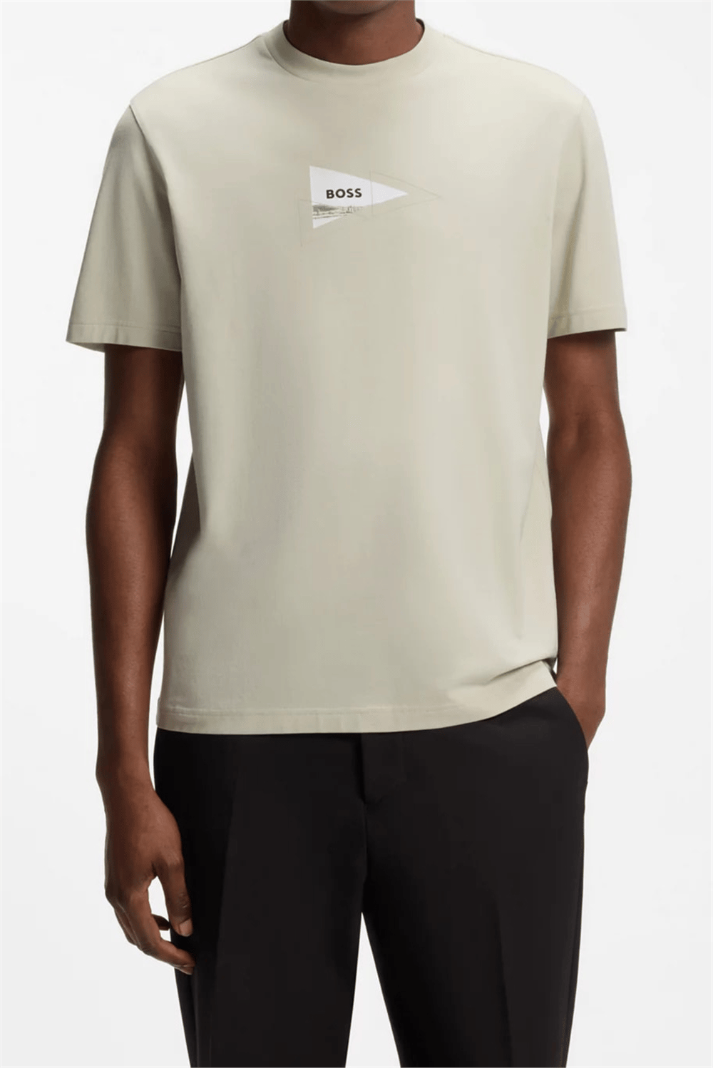 BOSS Ts Network Photo Erkek Bisiklet Yaka T-Shirt Bej