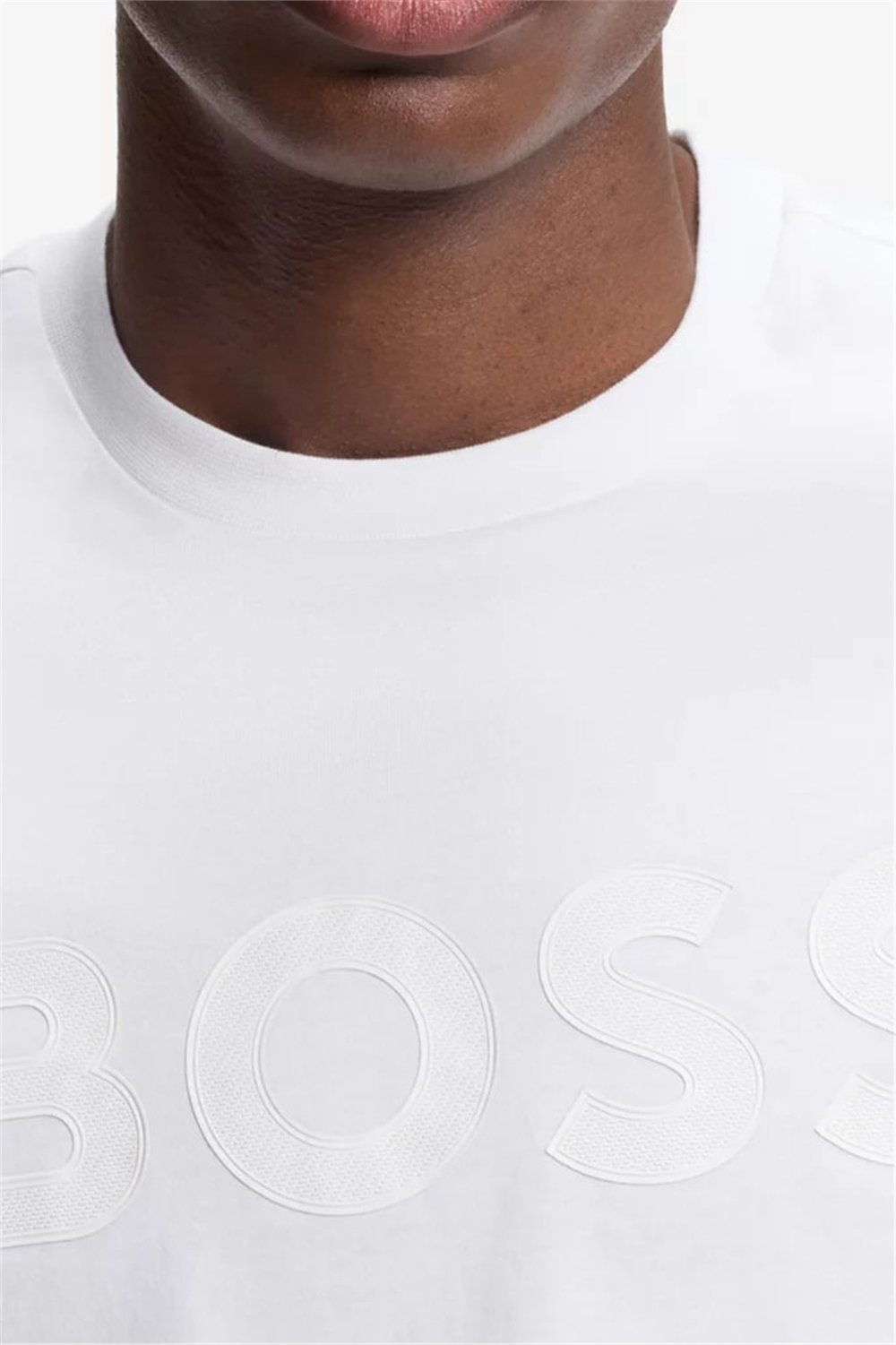 BOSS Ts Structure Logo Erkek Bisiklet Yaka T-Shirt Beyaz