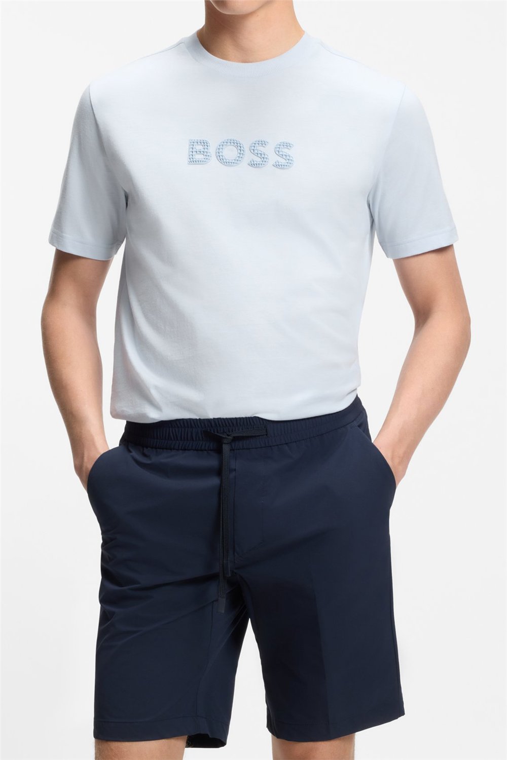 Boss Ts Terrace Logo Erkek Bisiklet Yaka T-Shirt Mavi