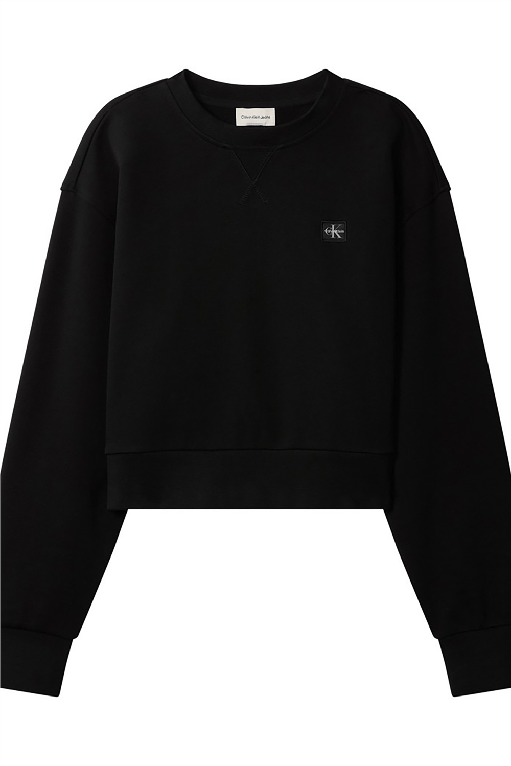 Calvin Klein A - Cropped Badge Logo Kadın Bisiklet Yaka Sweatshirt Siyah