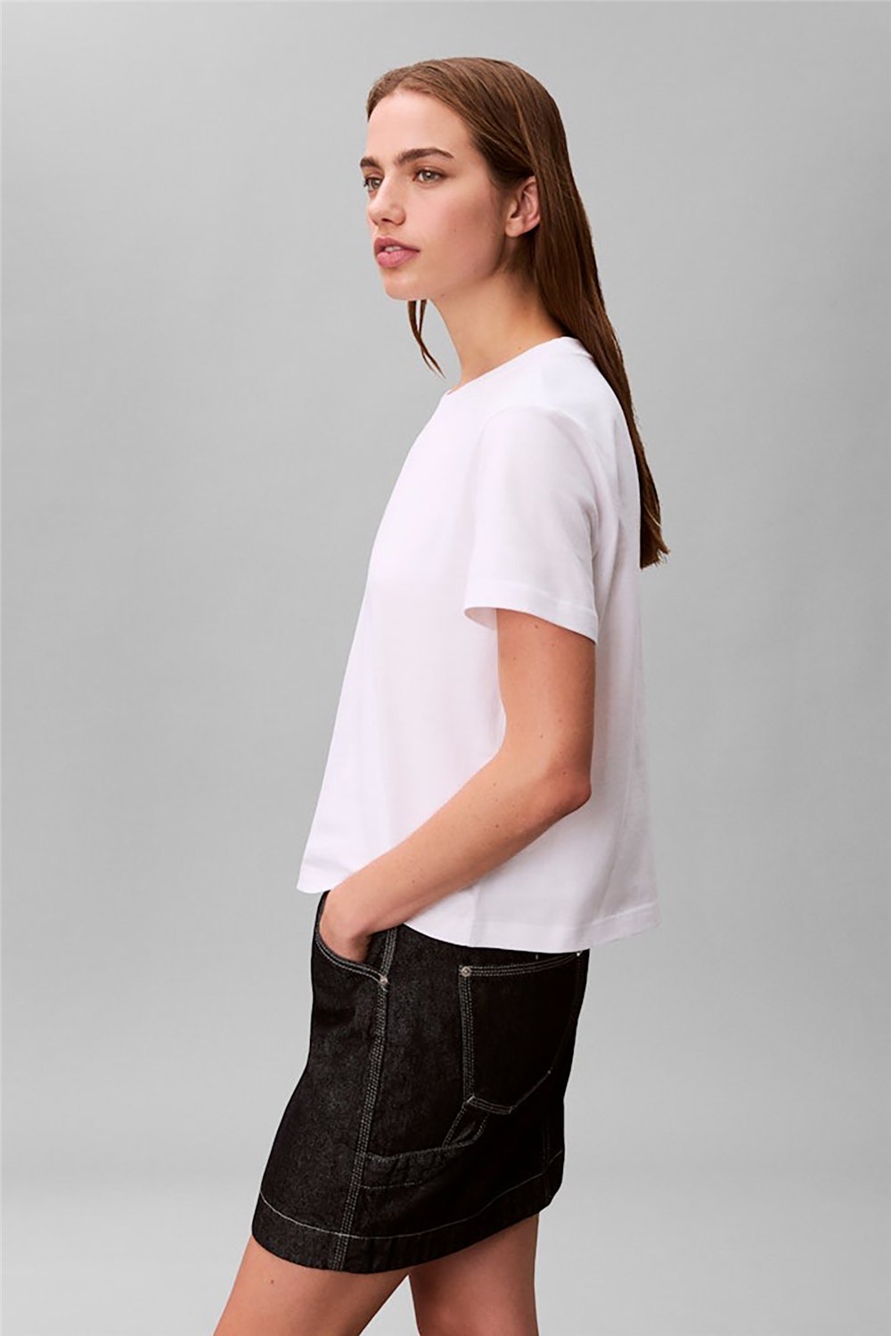 Calvin Klein A - Ss Classic 20S Jsy Logo Grap Kadın Bisiklet Yaka T-Shirt Beyaz