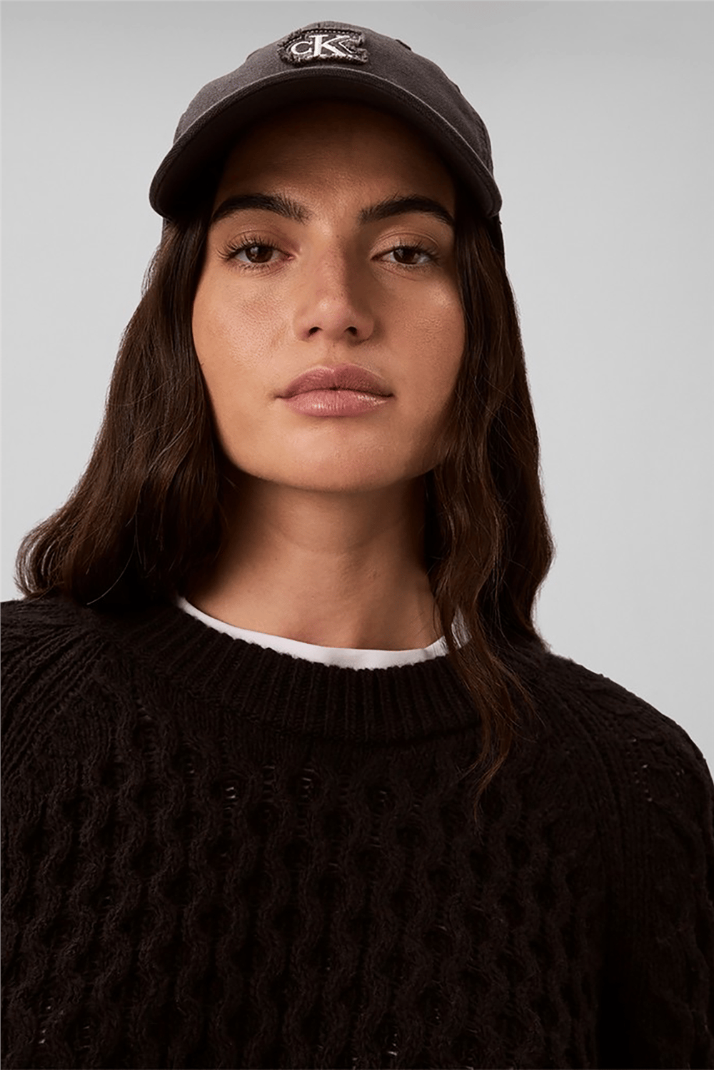 Calvin Klein Alpaca Honeycomb Cable Pullover Kadın Triko Siyah