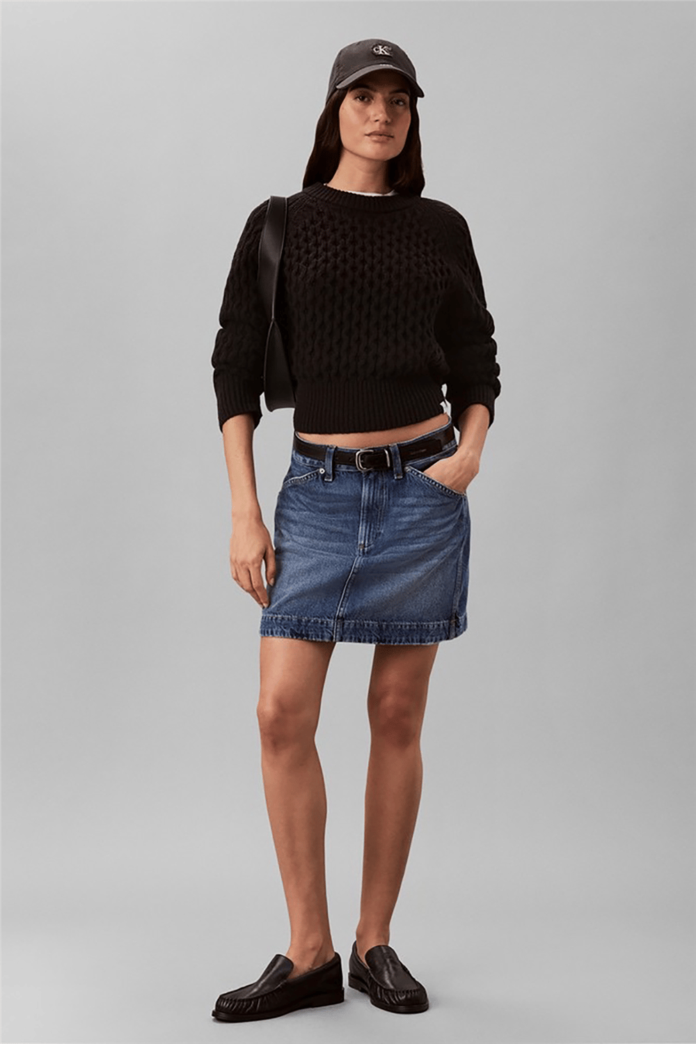 Calvin Klein Alpaca Honeycomb Cable Pullover Kadın Triko Siyah