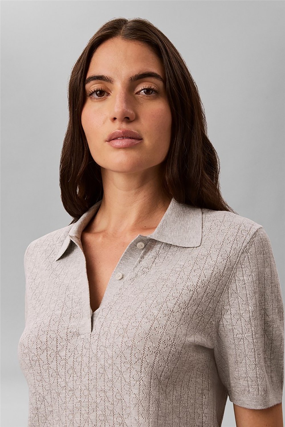 Calvin Klein Aop Pointelle Polo Kadın Triko Gri