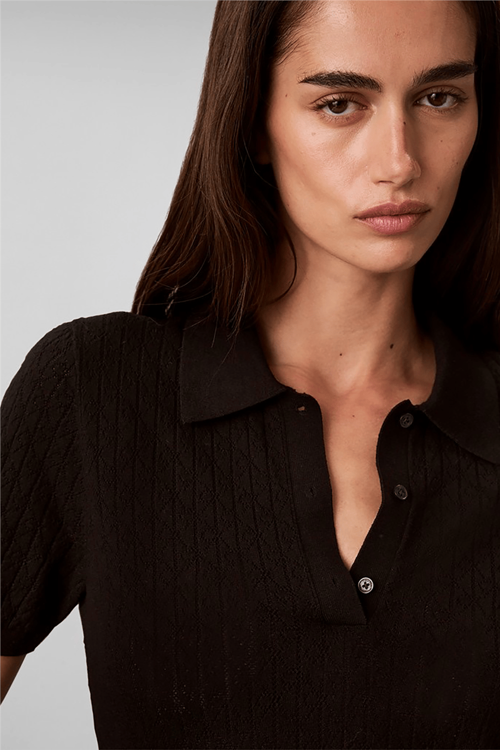 Calvin Klein Aop Pointelle Polo Kadın Triko Siyah