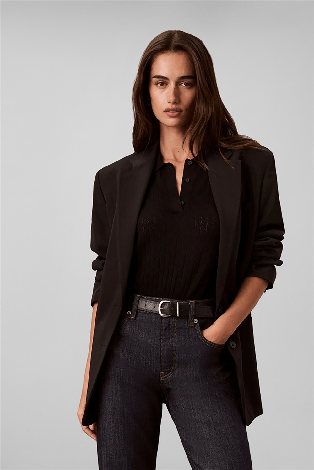 Calvin Klein Aop Pointelle Polo Kadın Triko Siyah