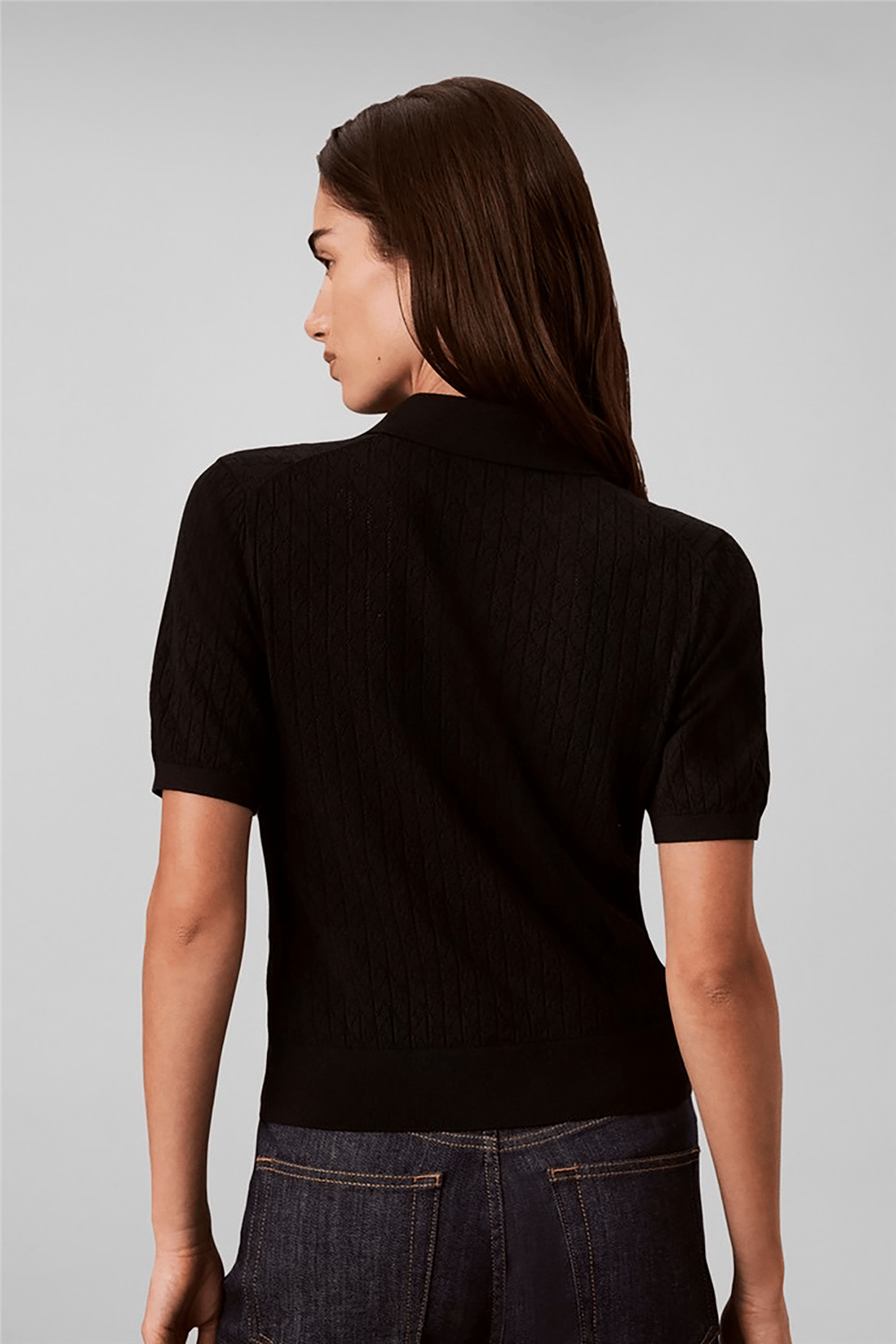 Calvin Klein Aop Pointelle Polo Kadın Triko Siyah