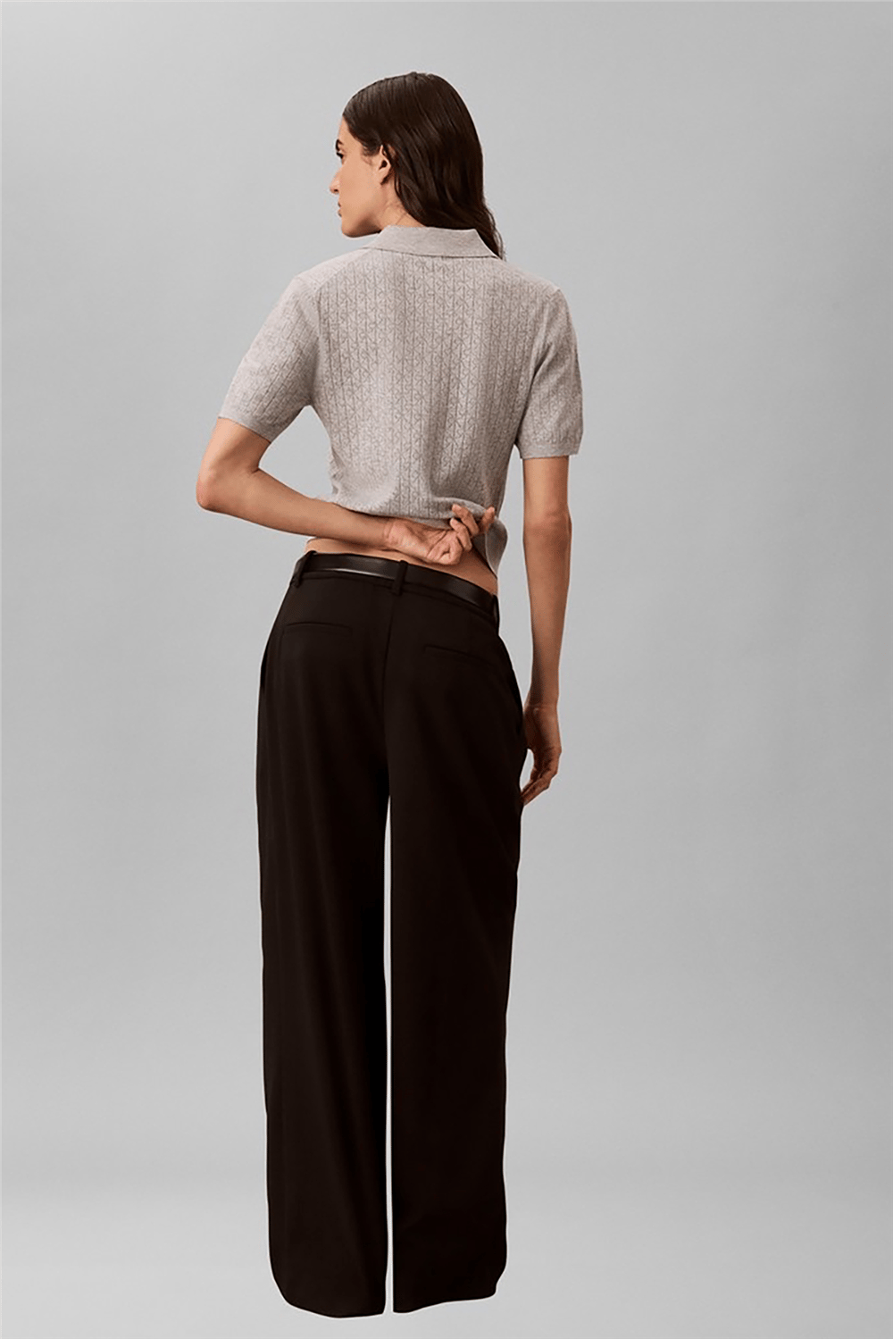 Calvin Klein Aop Pointelle Polo Kadın Triko Gri