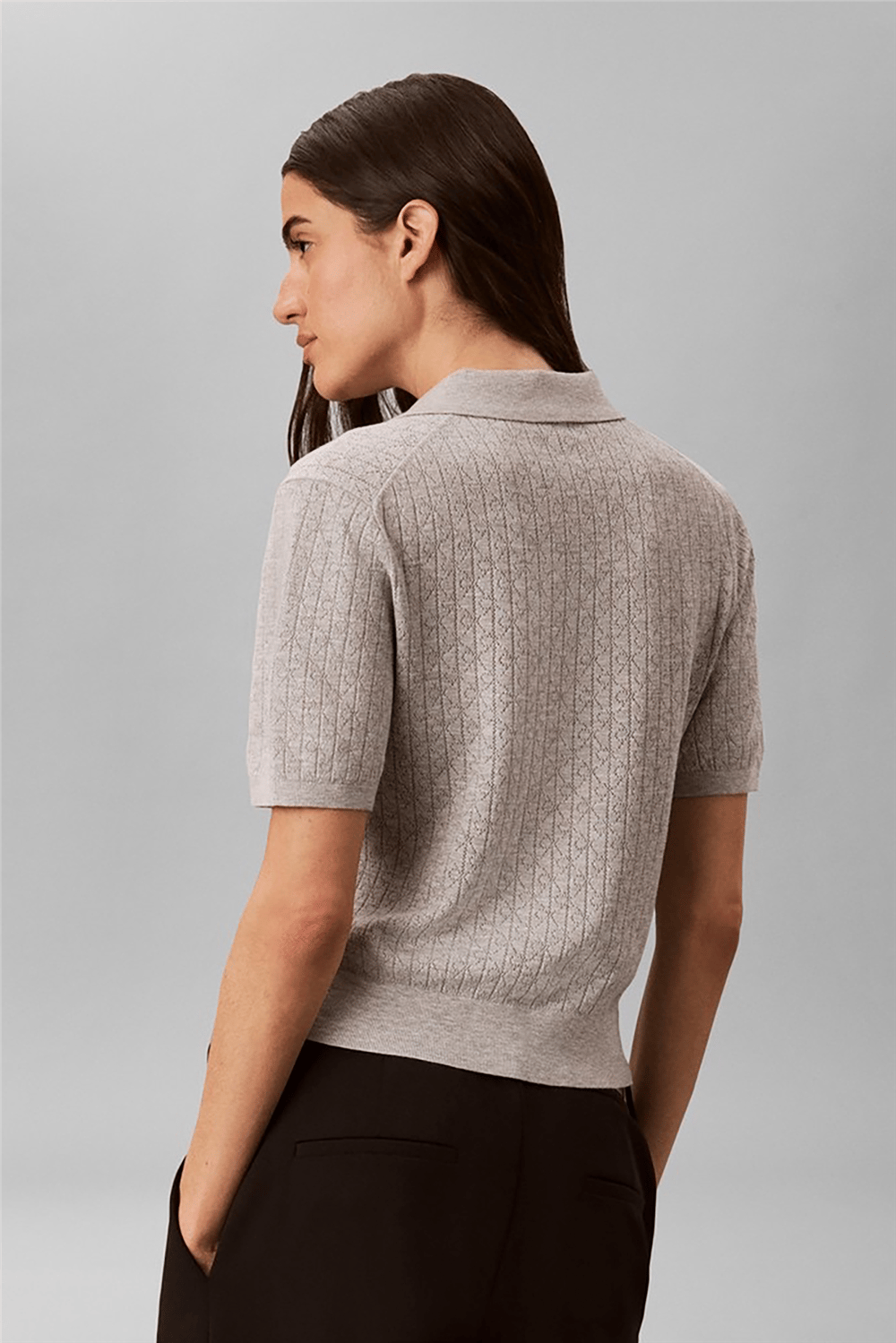 Calvin Klein Aop Pointelle Polo Kadın Triko Gri