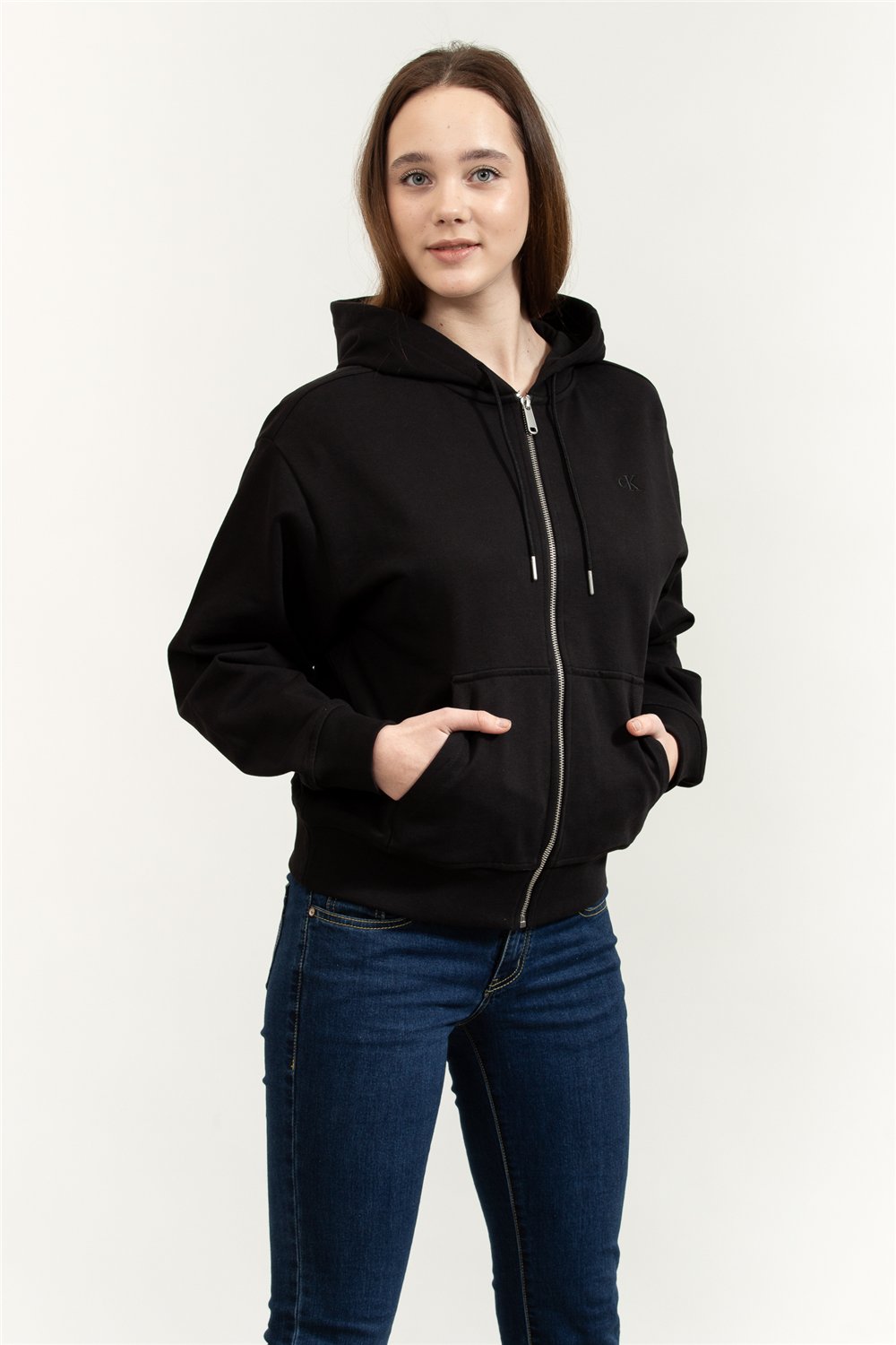 Calvin Klein Archive Logo French Terry Fz Hoo Kadın Fermuarlı Sweatshirt