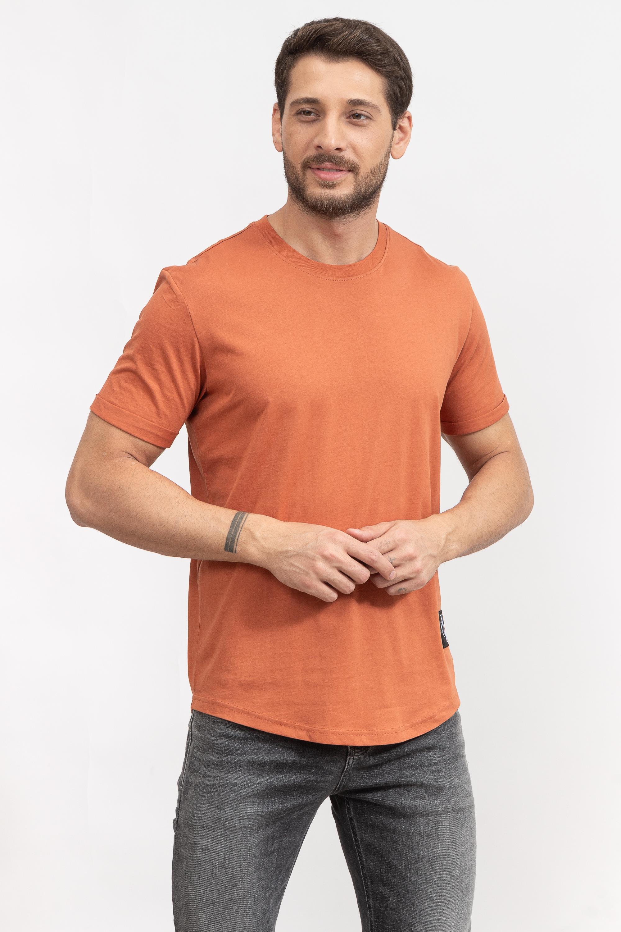 Calvin Klein Badge Turn Up Erkek Bisiklet Yaka T-Shirt