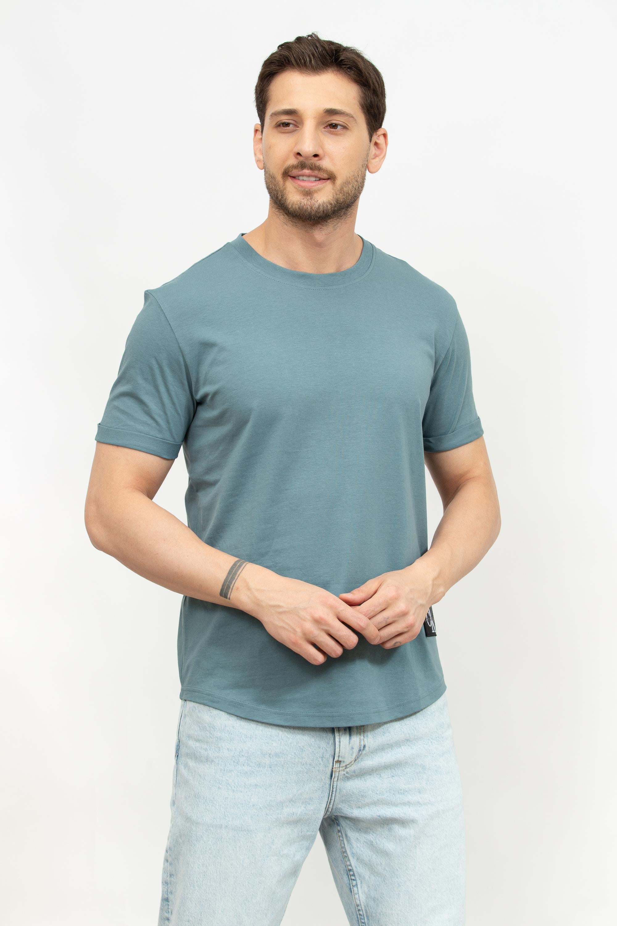 Calvin Klein Badge Turn Up Erkek Bisiklet Yaka T-Shirt
