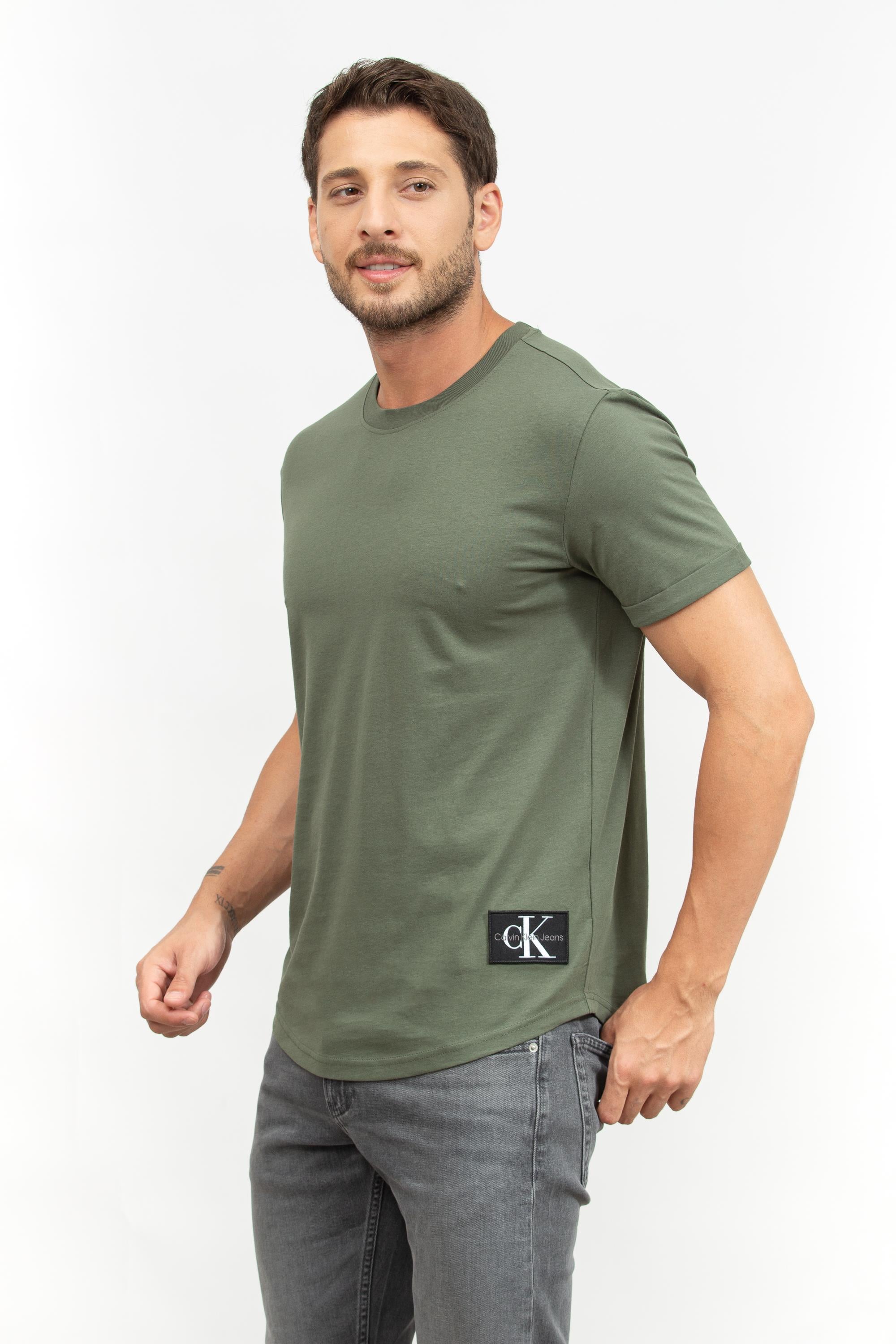 Calvin Klein Badge Turn Up Erkek Bisiklet Yaka T-Shirt